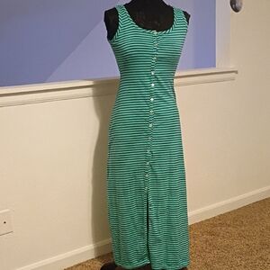 Striped Teal Button-Down Maxi Dress